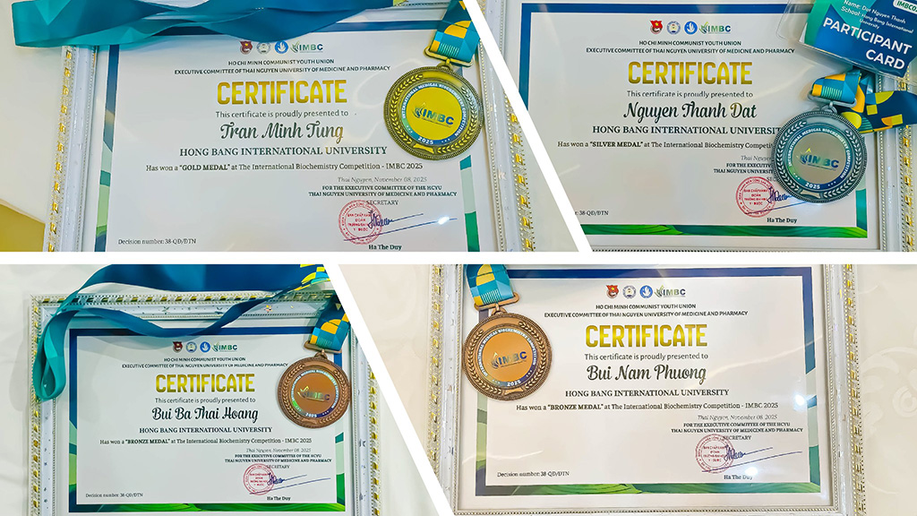 Bộ bốn Huy Chương Vàng - Bạc - Đồng 88vv88 88vvv.com 88vv23.com giành được tại International Medical Biochemistry Competition 2025 (IMBC 2025)